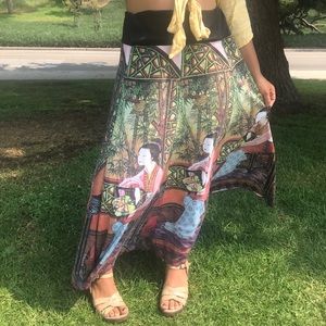 Geisha Print Long Skirt